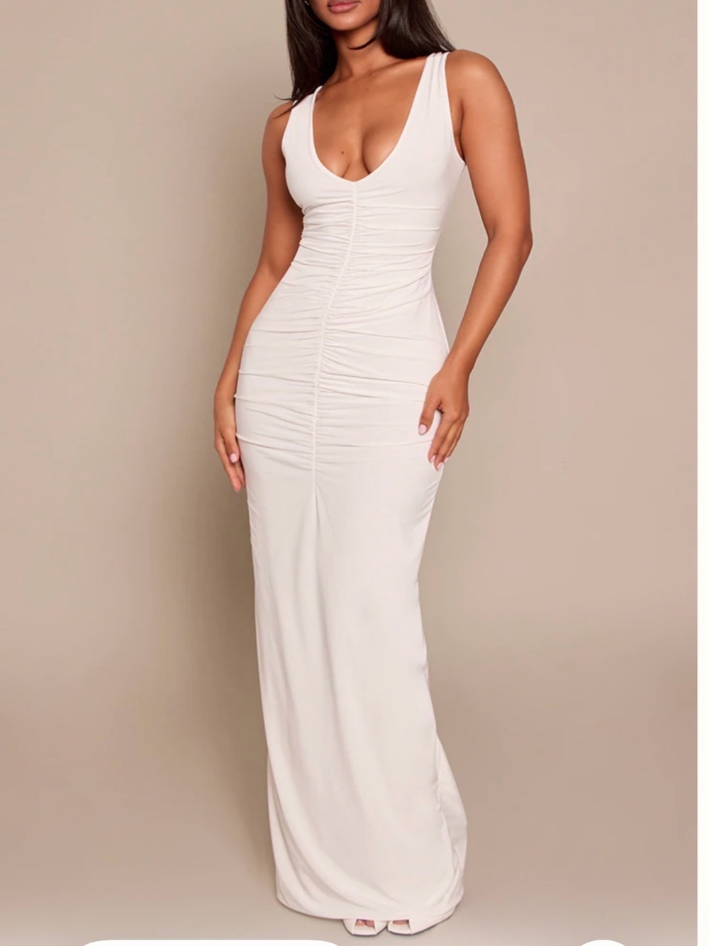 PrettyLittleThing White Ruched Maxi Dress